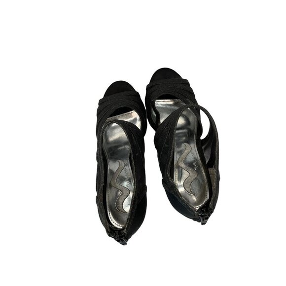 Nina Open Toed Sparkly Black Mesh Slip On 4 Inch Heels Sz 7 - Picture 7 of 11